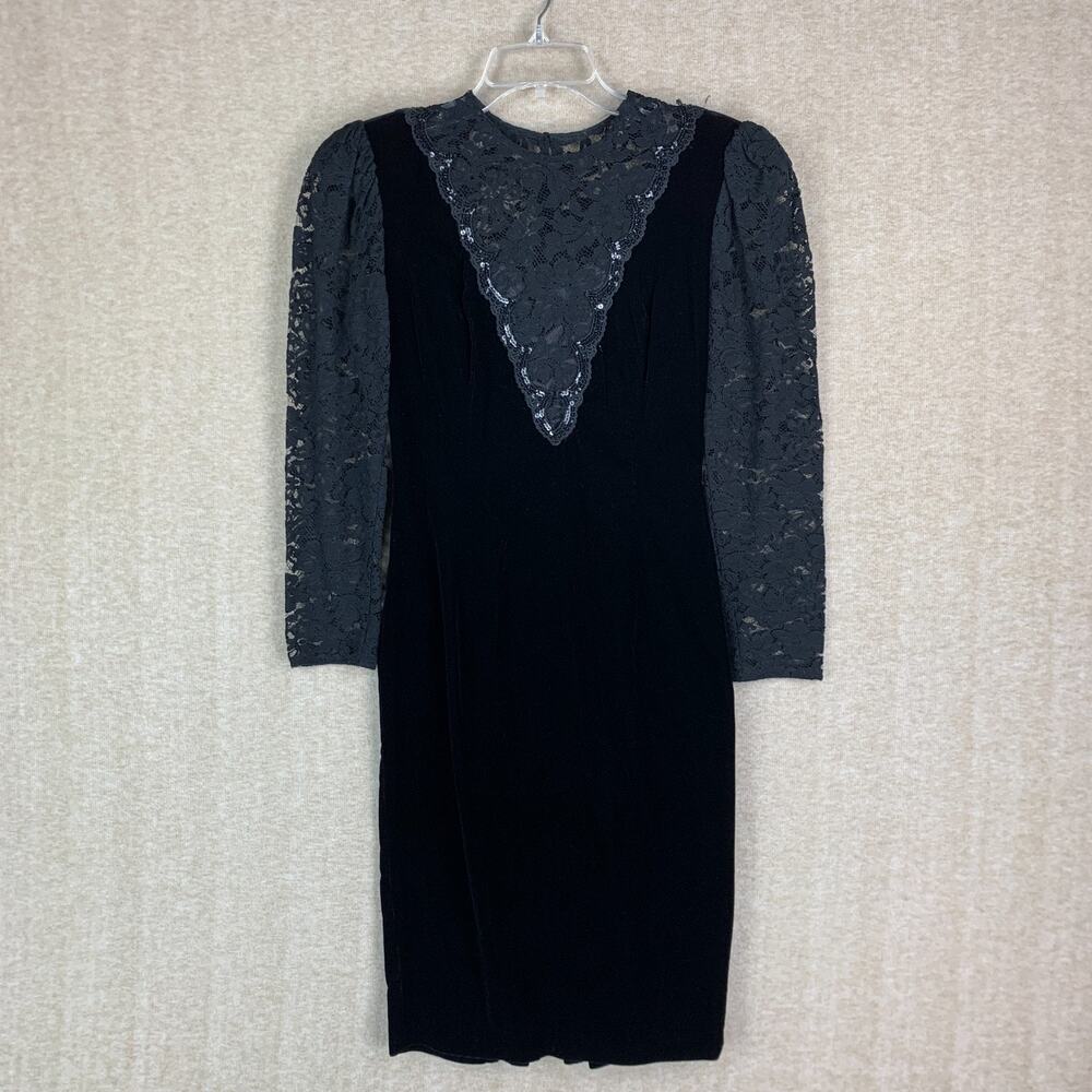 Vtg Scott McClintock Velvet Black Dress 6 Floral Lace Victorian Whimsigoth Witch